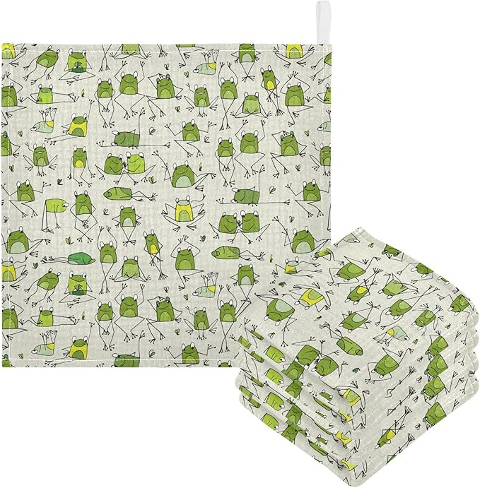vvfelixl Baby Cotton Washcloths Funny Frogs Infants Bath Towel for Unisex Face Towels for Newborn, Natural Baby Wipes Delicate Skin, 11.8 X 11.8 inch, one sizex3