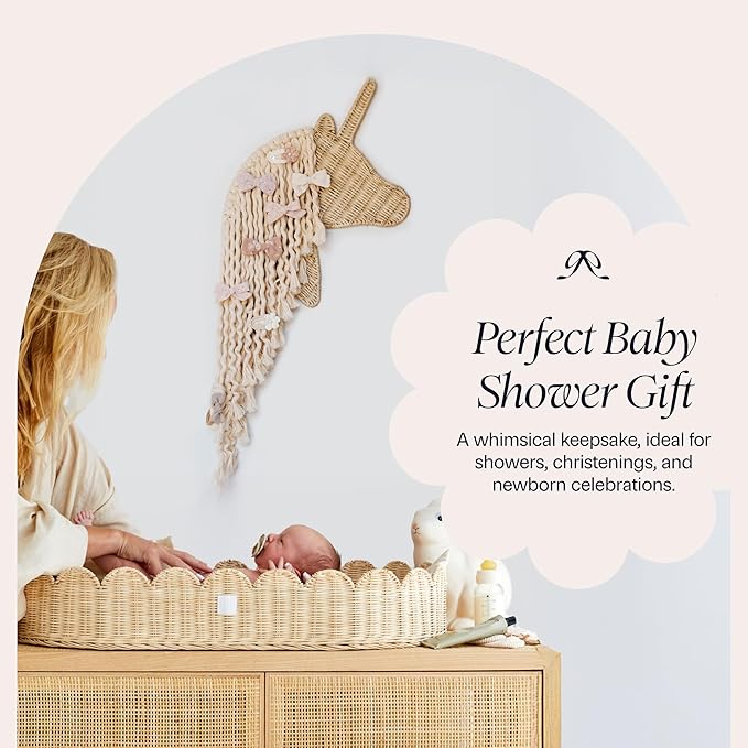 BEBE BASK Unicorn Boho Handmade Rattan Macrame Hair Bow Holder and Organizer for Girls