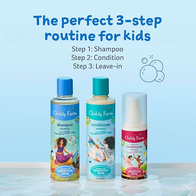 Childs Farm, Kids Coco-Nourish Leave in Conditioner, Organic Coconut,Curly & Coily Hair, Conditions & Nourishes, Suitable for Dry, Sensitive & Eczema-Prone Skin & Scalp, 4.2 Fl Oz