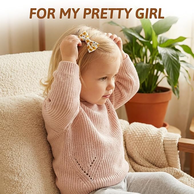 20 Pcs Baby Hair Clips Bows for Baby Girl Hair Accessories Cotton Handmade Fully Lined Clips Non Slip Barrettes for Fine Cute Tiny Bows Barrettes for Infants Toddlers, and Little Girls