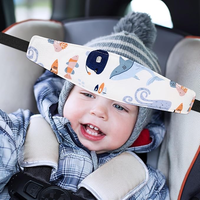 HESTYA 2 Pcs Carseat Head Support Toddler, Stroller Seat Headrest for Sleeping Traveling, Neck Relief Headband Strap for Kids Children Toddler Infant(Ocean Animals)