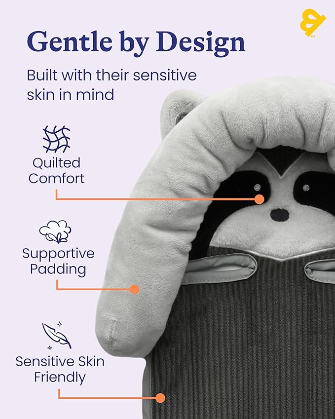 GoldBug Deluxe 2-in-1 Duo Head Support + Matching Strap Covers for Baby and Infant Car Seats - Raccoon