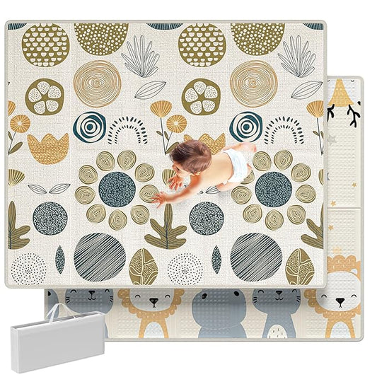 Mloong Baby Play Mat for Floor,59x71x0.4inch Playmat for Baby with Carry Bag, Foldable Play Mat,Kids Foam Play Mat,Waterproof Carlwing Mat for Baby,Large Infant Playmat,Indoor&Outdoor Playing Mat