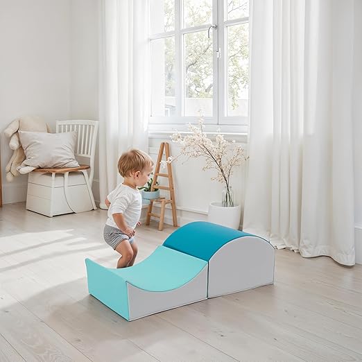 FDP SoftScape Curvy in and Out Playtime Climber, Indoor Active Play Structure for Toddlers and Kids, Safe Soft Foam for Crawling and Sliding, 2-Piece Set - Contemporary