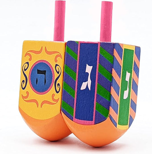 The Dreidel Company Extra Large Hand Painted Wood Dreidels (Harmony Dreidel, Pack of 2)