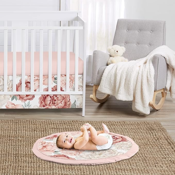 Sweet Jojo Designs Blush Pink Boho Shabby Chic Floral Girl Baby Play Mat Tummy Time Activity Infant Playmat for Playpen Tent Teepee Floor Off White Bohemian Vintage Garden Watercolor Flower Elegant
