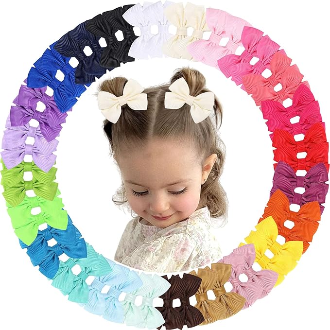 48PCS 2inch Baby Hair Clips, Oaoleer Baby Girls Fully Lined Hair Pins Tiny Hair Bows Alligator Clips for Girls Infants Toddlers 24 Colors in Pairs (Style G-48pcs)