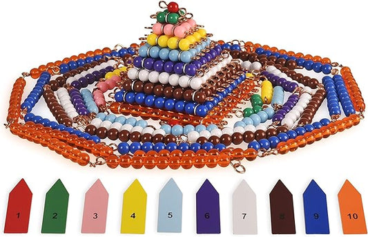 BOHS Montessori Bead Chains & Squares - Skip Counting, Multiplication, and Square Number Learning Toy for Pre-K Math Education