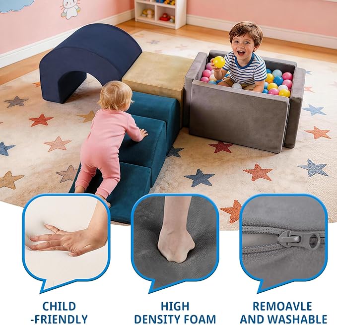 Climbing Toys and Blocks - Indoor Soft Foam Climber PlaySet for Toddlers, Kids, and Babies Ages 1-3 - Perfect for Crawling and Ball Pit Play