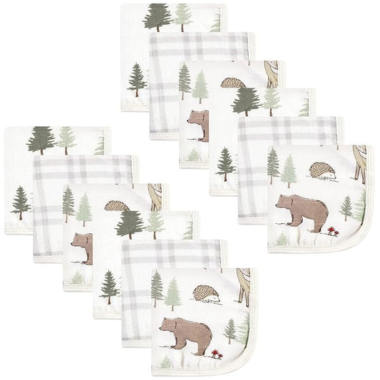 Hudson Baby Unisex Baby Cotton Muslin Washcloths, Forest Animals, One Size