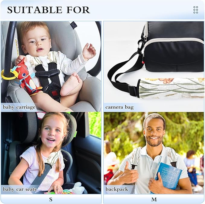 Car Seat Belt Pads Covers Set of 2 Soft Unique Camera Bag Strap Cover for Adults Child Kids S Fall Flowers Daffodil Carnation Freesia White