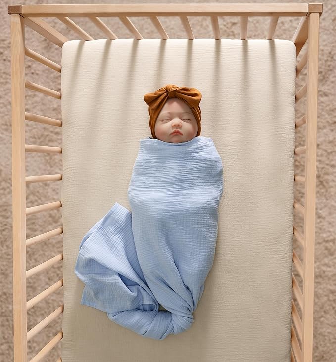 Meracorallo Muslin Mini Crib Sheet, Pack n Play Fitted Sheet, Soft and Breathable Pack and Play Playard Mattress Sheet for Baby Boys and Girls, Beige