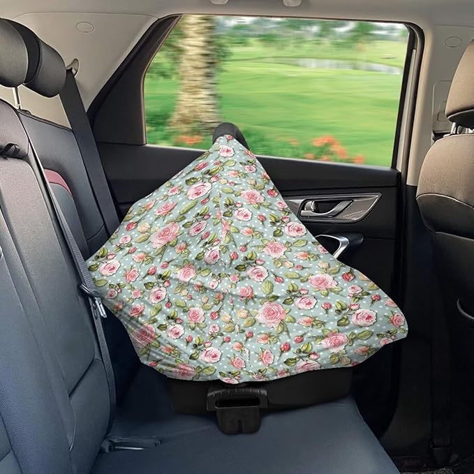 AFPANQZ Pink Flower Baby Car Seat Canopy Nursing Cover Breastfeeding Scarf Shopping Cart Covers Stroller Breathable Sunshade High Chair Cover Car Seat Covers for Girls and Boys