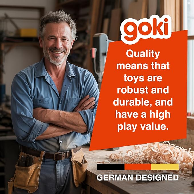 Goki Wooden Tractor Toys for Toddlers 1-3 (Blue) Durable Push Car for Ages 2+ Farm Play Vehicle - Eco-Friendly Wooden Baby Toy - Supports Early Motor Skills - Sustainable Wood Construction