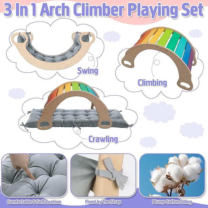 ROYALAY Premium Climbing Set Cushion, Toddler Nap Mat, Bed Floor Pillow, Rocker Pillow for Toddlers Arch Climber, 34 * 20 * 3 inch, Gray