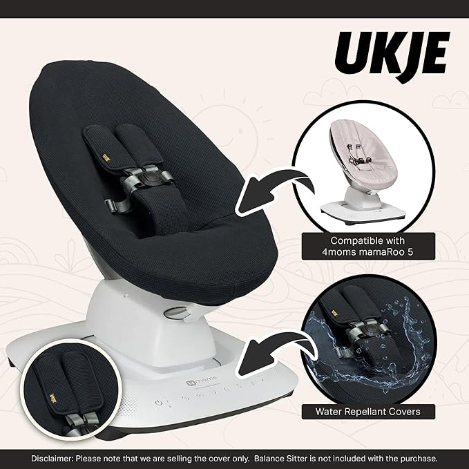 UKJE Protective Swing Cover Compatible with 4moms or MamaRoo 5, Multi-Motion Baby Swing, Baby Swing Liners, Baby Rocker Cover, Easy to Install, Easy to Wash, Handmade in Europe, Black