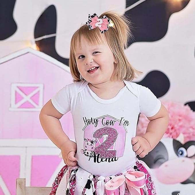 Cow Print Bow Headband - Pink, Baby Girl 2nd Birthday Party Decorations, Farm Animal Themed Headband