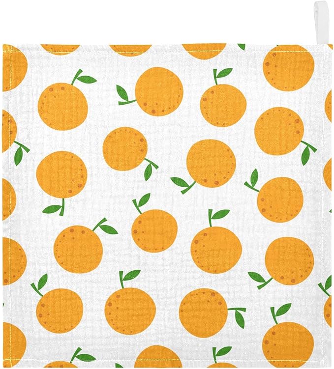 vvfelixl Baby Washcloths Cotton Cartoon Oranges Baby Muslin Washcloths Soft Baby Face Towel for Newborn Infants Baby Wipes, 11.8 X 11.8 Inch, 3 Pack White