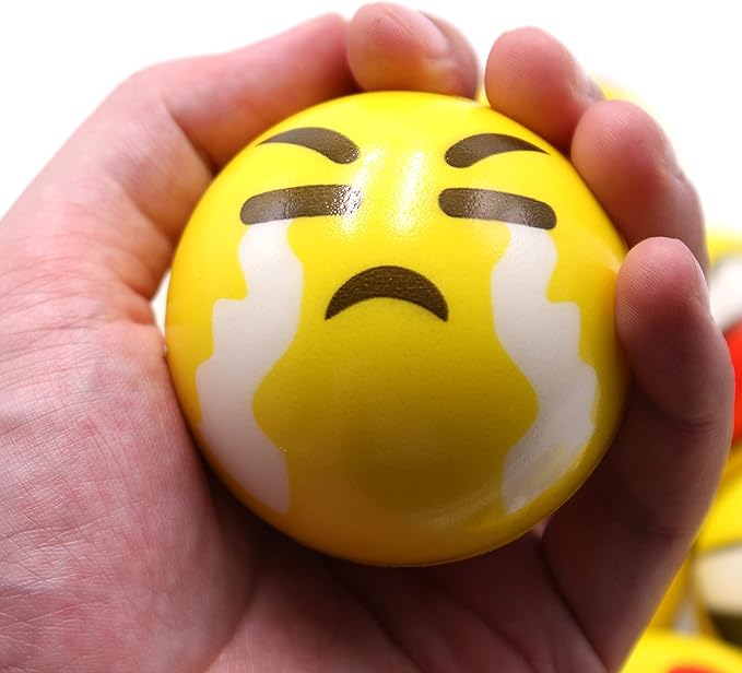 Set of 12 - Fun Face Stress Balls Cute Hand Wrist Stress Reliefs Squeeze Balls for Kids and Adults at School or Office Party Favors (Yellow Color Random Faces) (Latest)