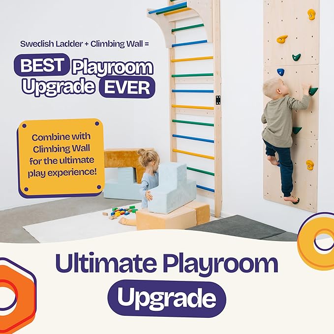ComfyBumpy Swedish Ladder with Convertible Play Table | Montessori Climbing Set for Kids, Indoor Playground & Jungle Gym - Wall Climbing Toy for Active Play & Table for Focused Play (Set of 1)
