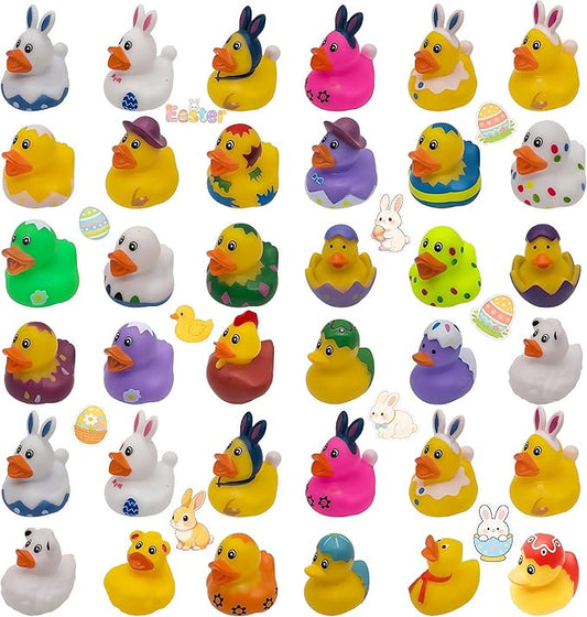 36pcs Easter Rubber Ducks Bulk, 2 Inch Assorted Easter Themed Duckies for Jeep Ducking, Bath Toys, Easter Egg Hunt, Basket Stuffers, Classroom Prizes, Party Favors Gifts for Kids