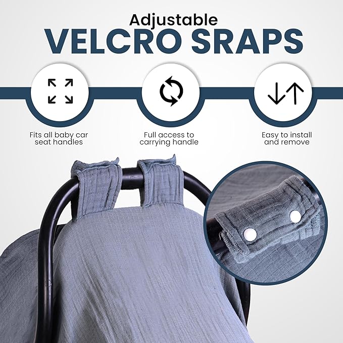 EDEN BLISS Muslin Baby Car Seat Cover– 100% Cotton – 120x120cm Infant – Lightweight Infant Canopy, Universal Fit Baby Carrier Cover & Nursing Privacy Cover
