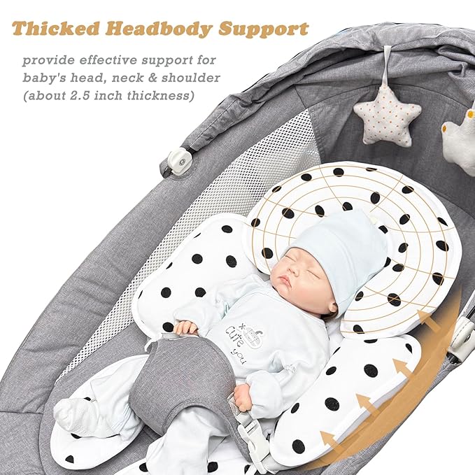 Infant Car Seat Insert, 2 in 1 Carseat Head Neck Pillow for Newborn, Breathable Baby Carriage Pad with Strap Covers, Fit Car Seat, Stroller, Bouncer, Polka Dot