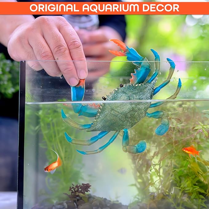 Blue Crab Toys for Kids - Realistic Plastic Crab Figure, 6.6 x 5.3 Lifelike Ocean Animal for Bath Play, Coastal Displays, Marine Life Lessons, Party Tables, Beach Themes, Shelf Styling and Home Decor