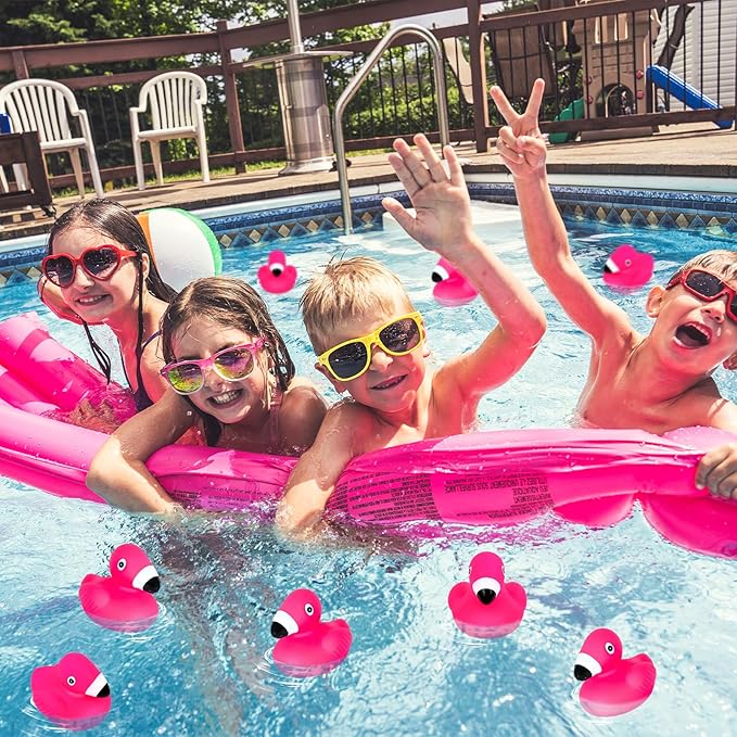 30PCS Adorable Flamingo Rubber Ducks Bulk Pink Floating Squeaky Bath Toys Perfect for Baby Showers, Birthday Parties, Cake Toppers, Pool Party Favors and Classroom Prizes (30)