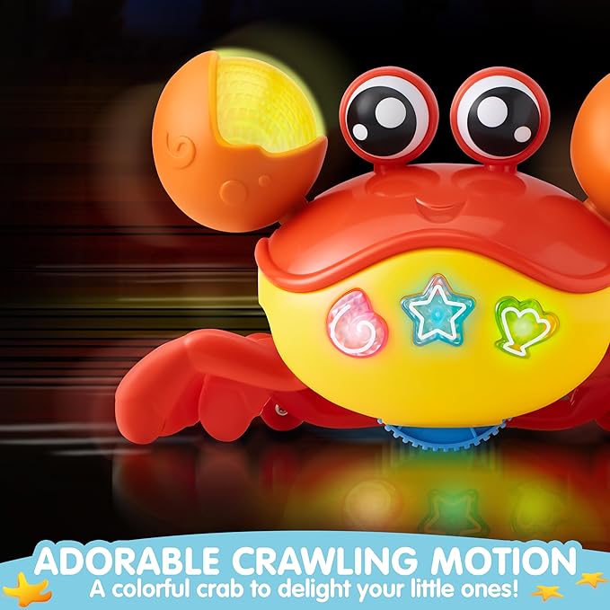 Play-Act JOVA Crawling Crab Baby Toy, Interactive Musical Crab with Intelligent Sensor & Auto-Avoiding Obstacles, Tummy Time Toy with Lights and Buttons, Gift for Toddlers Learning to Crawl