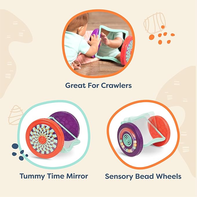 B. toys – Baby Toys Mirror with Rolling Sensory Wheels – Interactive Roly– Poly Mirror for Tummy Time & Crawling – Early Learning for Infant Development – 0+ Months