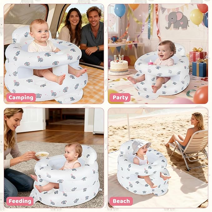 Inflatable Baby Seat for 3-36 Months, Baby Seats for Infants for Sitting Up with Back Support Built in Air Pump, Surround Sit Me Up Floor Seat for Baby Chair for Learning Sit, Feeding (Elephant)
