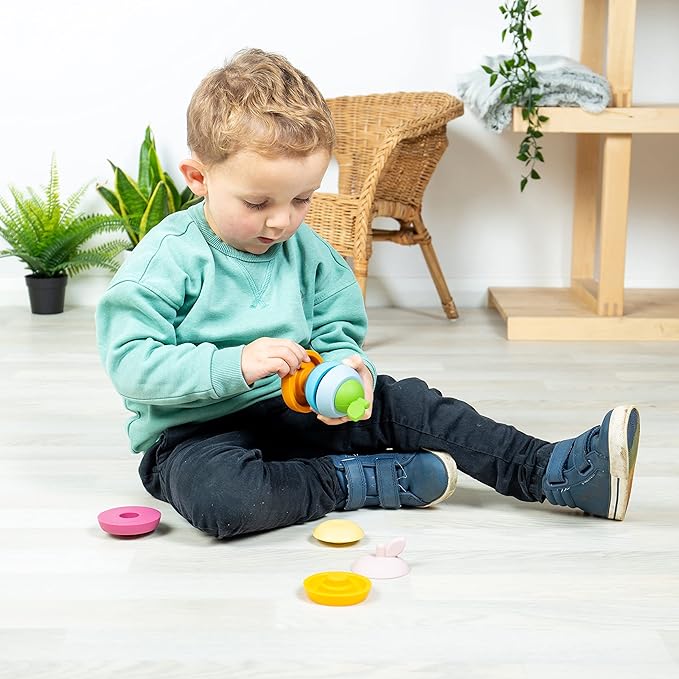 Bigjigs Toys Stacking Apple & Pear - 10 Piece Baby Stacking Toy, Silicone Baby Stacking Rings, Teething Toys, Montessori Toys for Babies