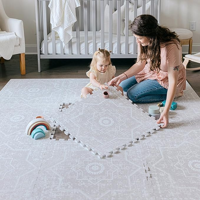 Little Landings Baby Play Mat for Floor - Layla (6x6ft) - Premium EVA Foam Play Mat for Babies & Toddlers (Ages 0-5+) - Non-Toxic Playmat for Tummy Time, Crawling & Playroom - Stylish & Comfortable