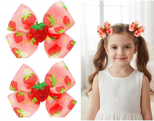 AACKS Kids Girls Strawberry Hair Bows Strawberry Hair Accessroies Fruit Hair Barrettes Strawberry Ribbon Bow