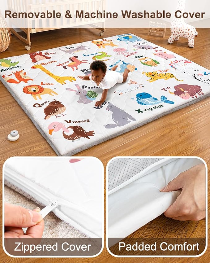 Foam Baby Play Mat 71x59, Removable and Machine Washable Cover, Thicken Cushioning Playmat and Perfect for Playpen, Non-Slip Bottom, Easy to Clean for Infants, Toddlers & Babies(Animal)