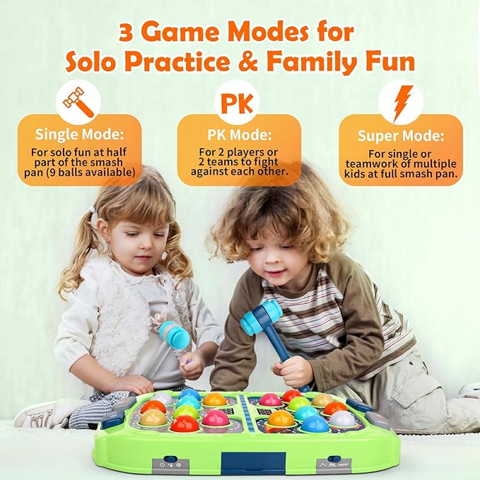 WAYKEE Whack a Game Mole, Toys for Ages 3-4 5-7 8-12 Boys Girls, Whack Game for Toddlers, Gifts for 3 4 5 6+ Year Old Boys Girls, Early Learning Educational Toys with 2 Hammers Sound & Light