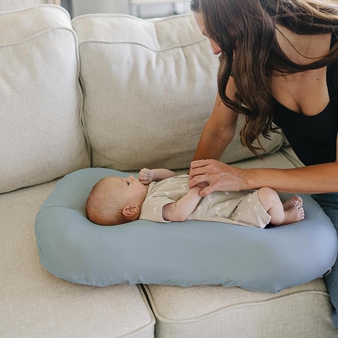 Konssy 2 Pack Baby Lounger Cover, Stretchy and Soft Newborn Lounger Cover, Infant Lounger Slipcover for Boys Girls, Covers Only (Blue Grass, Ice Blue)
