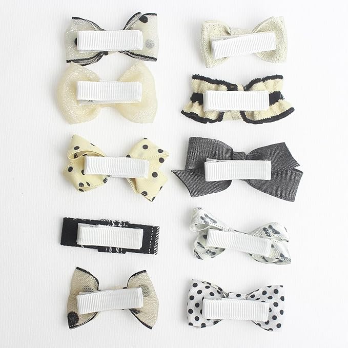 Baby Hair Clips Set, 10PCS Soft Fabric Hair Accessories for Toddlers, Mini Hair Bows for Daily Wear, School, Parties, Birthday Gifts (Black)