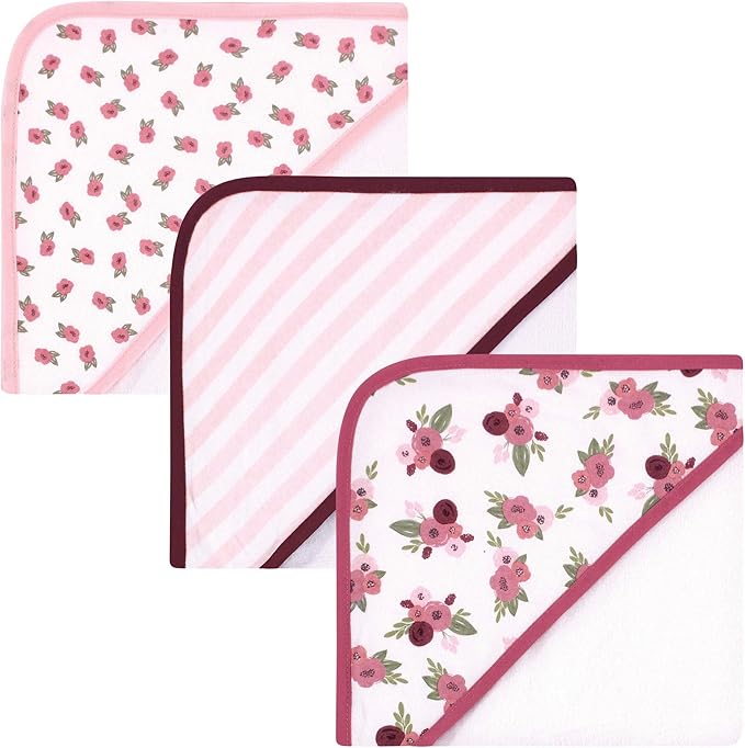 Hudson Baby Unisex Baby Cotton Rich Hooded Towels, Warm Floral, One Size