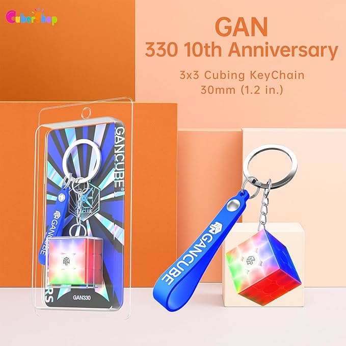 CuberShop GAN 330 Mini Keychain Speed Cube (10th Anniversary Special Version), GAN Cube 3X3 Tiny Collectibles Key Rings Cute Cube Pocket Size GAN330 Keychaincube 10 Anniv