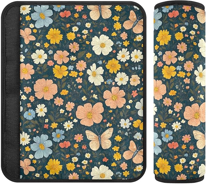 CHIFIGNO Cute Butterflies Flowers Car Seat Belt Covers Comfortable Shoulder Seatbelt Pads 2Pcs Car Seat Straps Shoulder Pads for Boys Girls Adults
