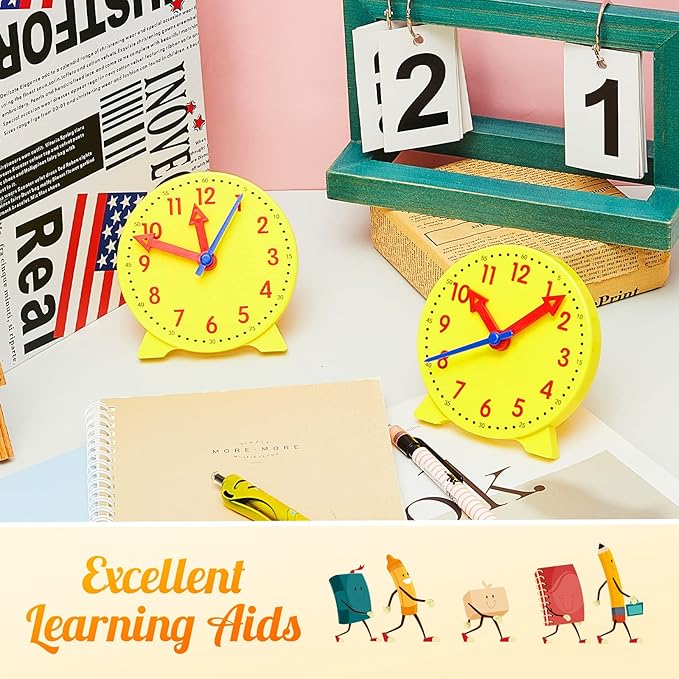 Henoyso 6 Pcs Teaching Clock Kit for Kids to Tell Time Mini Teaching Clock Bulk for Student Early Basic Math Skills Development Teacher and Classroom Supplies
