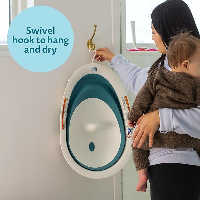 The First Years Sure Comfort Collapsible Baby Bathtub - 2-Position Grow with Me Design - Lightweight and Portable Travel Bathtub for Baby - Ages 0 to 18 Months