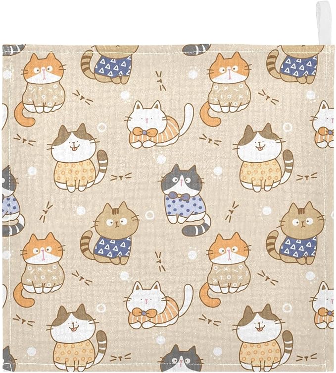 vvfelixl Cute Cats Baby Burp Cloths Baby Muslin Washcloths for Boy Girl Cotton Baby Face Towel for Newborn Infants Soft and Absorbent 11.8 X 11.8 in, 5 Pack