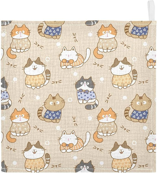 vvfelixl Cute Cats Baby Burp Cloths Baby Muslin Washcloths for Boy Girl Cotton Baby Face Towel for Newborn Infants Soft and Absorbent 11.8 X 11.8 in, 5 Pack