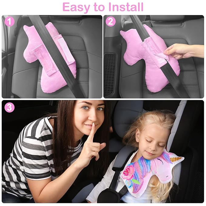 FIODAY Seat Belt Cover Pad for Kids Unicorn Seatbelt Pillow Soft Seat Belt Cover Car Pillow Toddler Travel Seat Strap Pad Neck Support for Girls Boys, Purple Blue