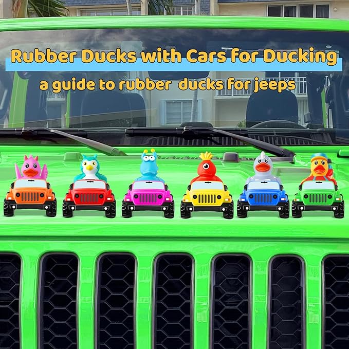 ANGGIKO 3.5 Inch Green Car Toy Match Most 2 in Rubber Ducks, Ducks for Jeeps, Vehicle Toys for Car Dashboard Decorations Accessory Rubber Duck Collection, Easter Basket Stuffers for Kids Party Favors
