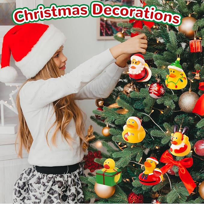 ANGGIKO 24 Pack Christmas Rubber Ducks in Bulk with Bag, Christmas Ducks for Ducking, Christmas Goodie Bag Stuffers, Baby Birthday Gifts Party Favors Bath Toys for Toddlers