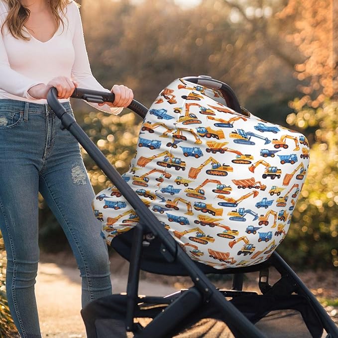 Excavators and Trucks Baby Car Seat Covers Carseat Canopy Soft Infant Stroller Cover Nursing Breastfeeding Covers for Girls Boys Newborn